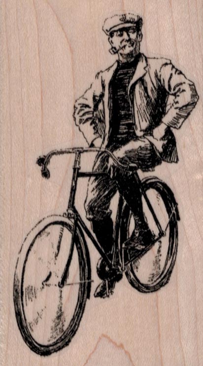 Pipe Man Riding Bicycle 2 1/4 x 3 3/4