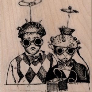 Whimsical Kids in Futuristic Hats 3 x 3 1/4-0