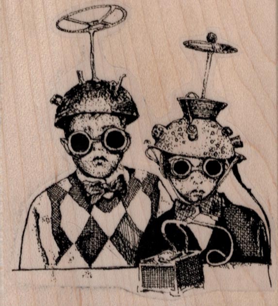 Whimsical Kids in Futuristic Hats 3 x 3 1/4