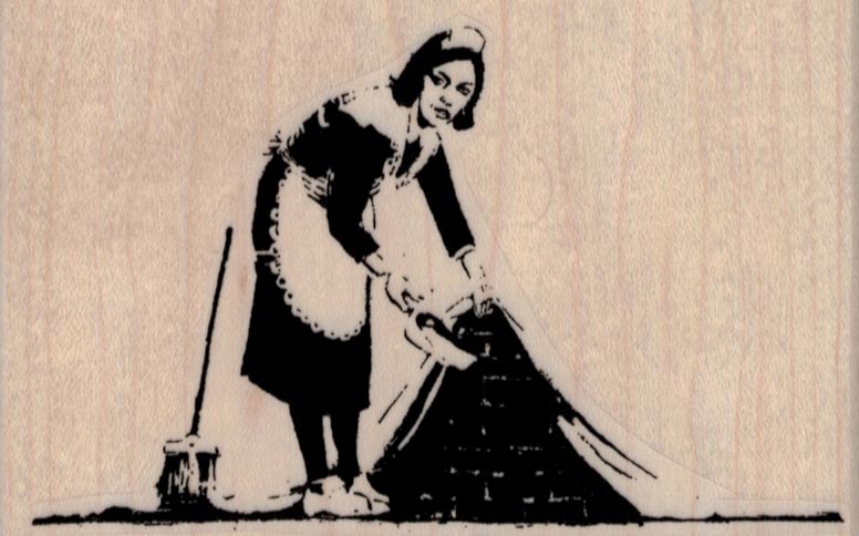 Banksy Sweeping Under Lady 4 x 2 1/2