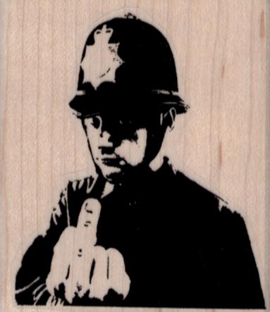 Banksy Cop Giving Finger 2 x 2 1/4