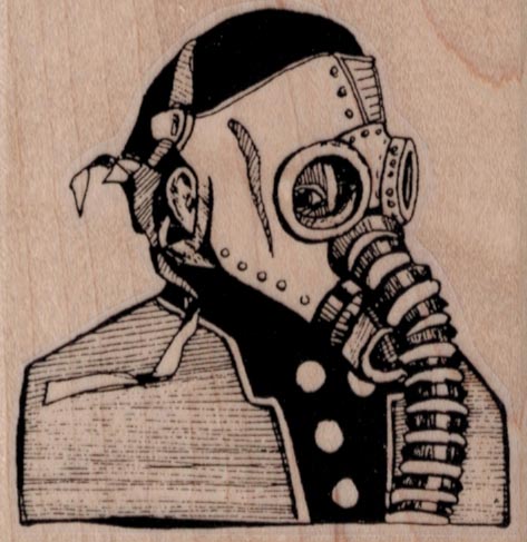 Whimsical Gas Mask Guy 2 1/2 x 2 1/2