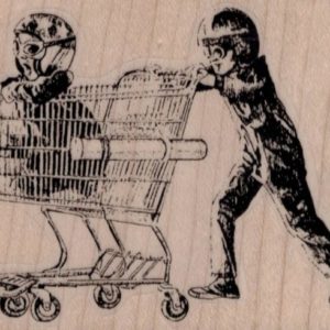 Boys Playing With Shopping Cart 3 1/4 x 2 1/2-0