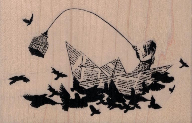 Banksy Child Fishing In Paper Boat 4 x 2 1/2