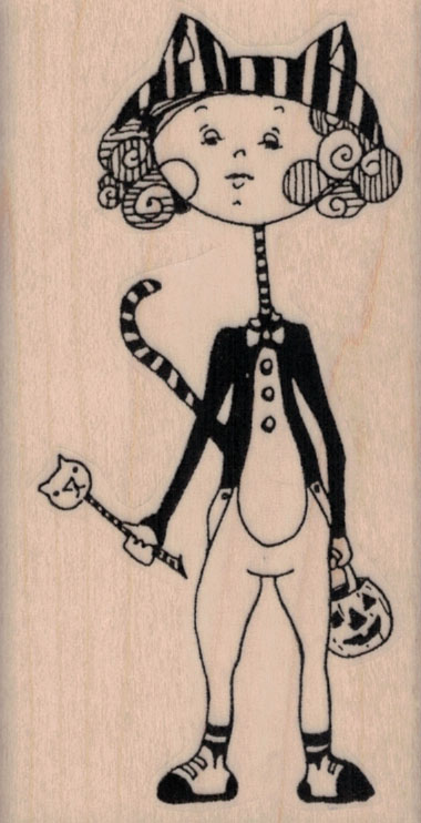 Whimsical Tuxedo Cat Trick Or Treater 2 x 3 ¾