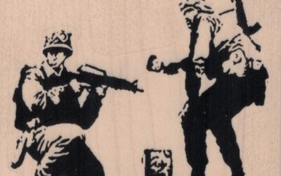 Banksy Soldiers Painting 3 1/2 x 2 3/4